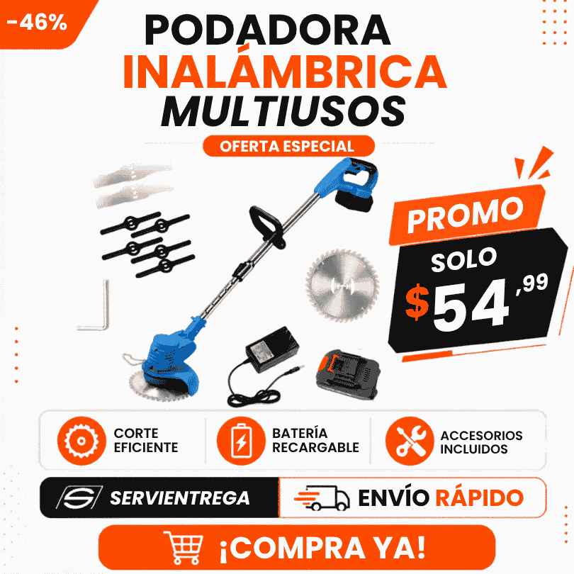 Cortadora de Césped Inalámbrica 48V con Baterías | Podadora y Desbrozadora Recargable